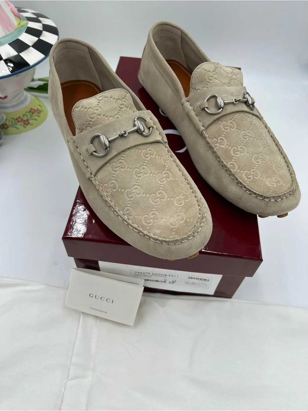 Men's Gucci GG logo suede driver loafers size 13 fits 13.5 US made in Italy - Picture 2 of 11